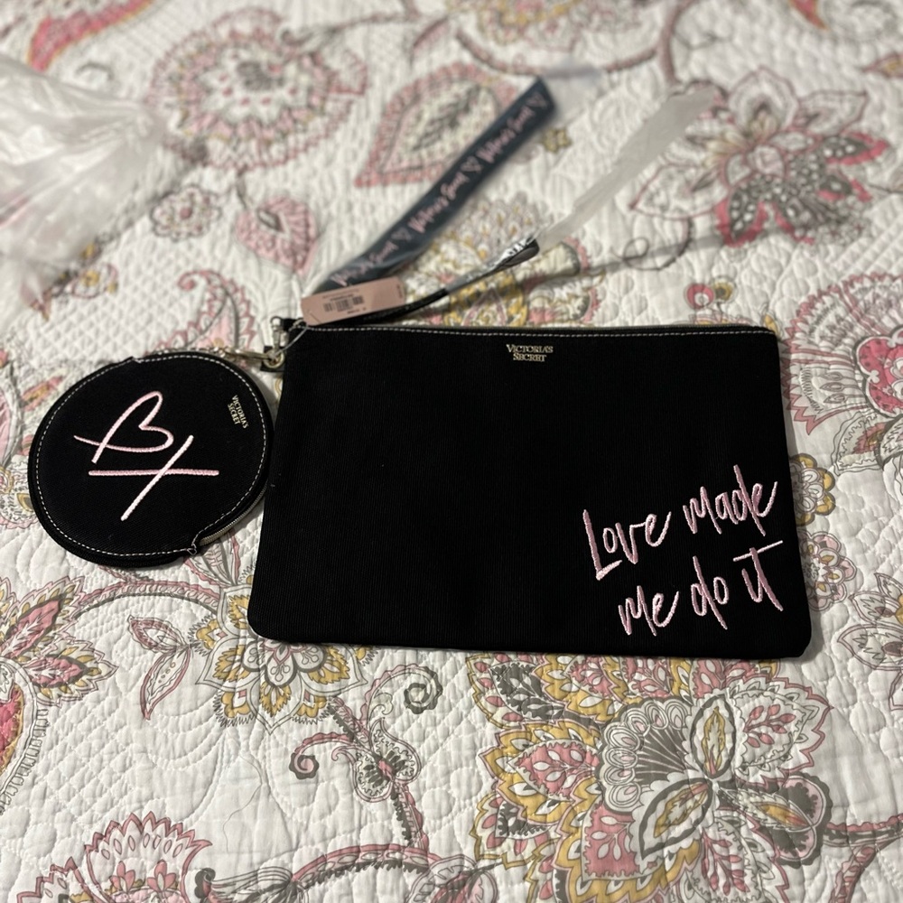 Victoria's Secret Black Clutch with Pink Accents